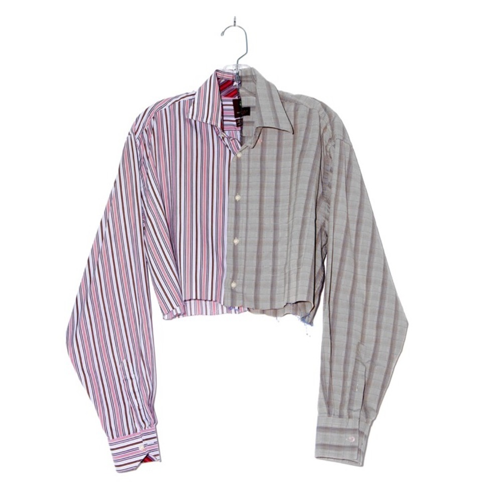 STRIPED X PLAID 90s SPLIT FLANNEL shirt blouse
